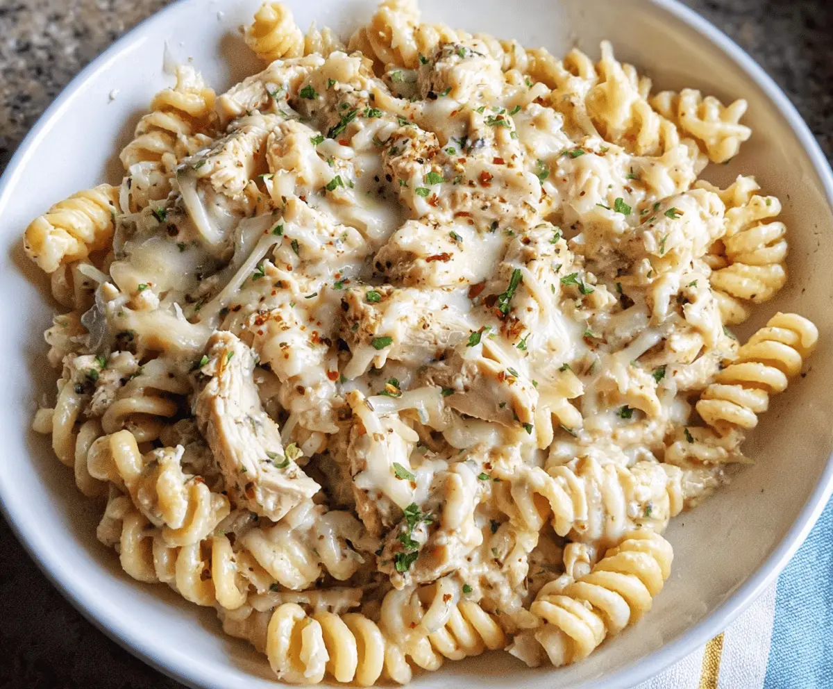 Easy Crockpot Garlic Parmesan Chicken Pasta Recipe
