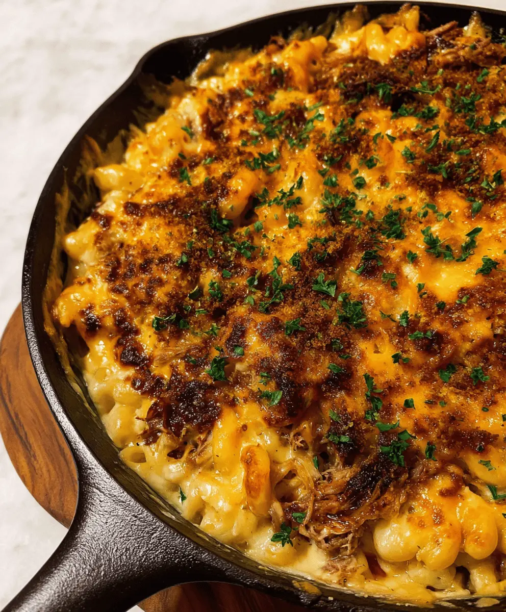 Cheesy Pulled Pork Mac & Cheese Skillet