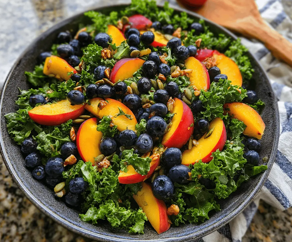 Easy Summer Peach Blueberry Kale Salad Recipe