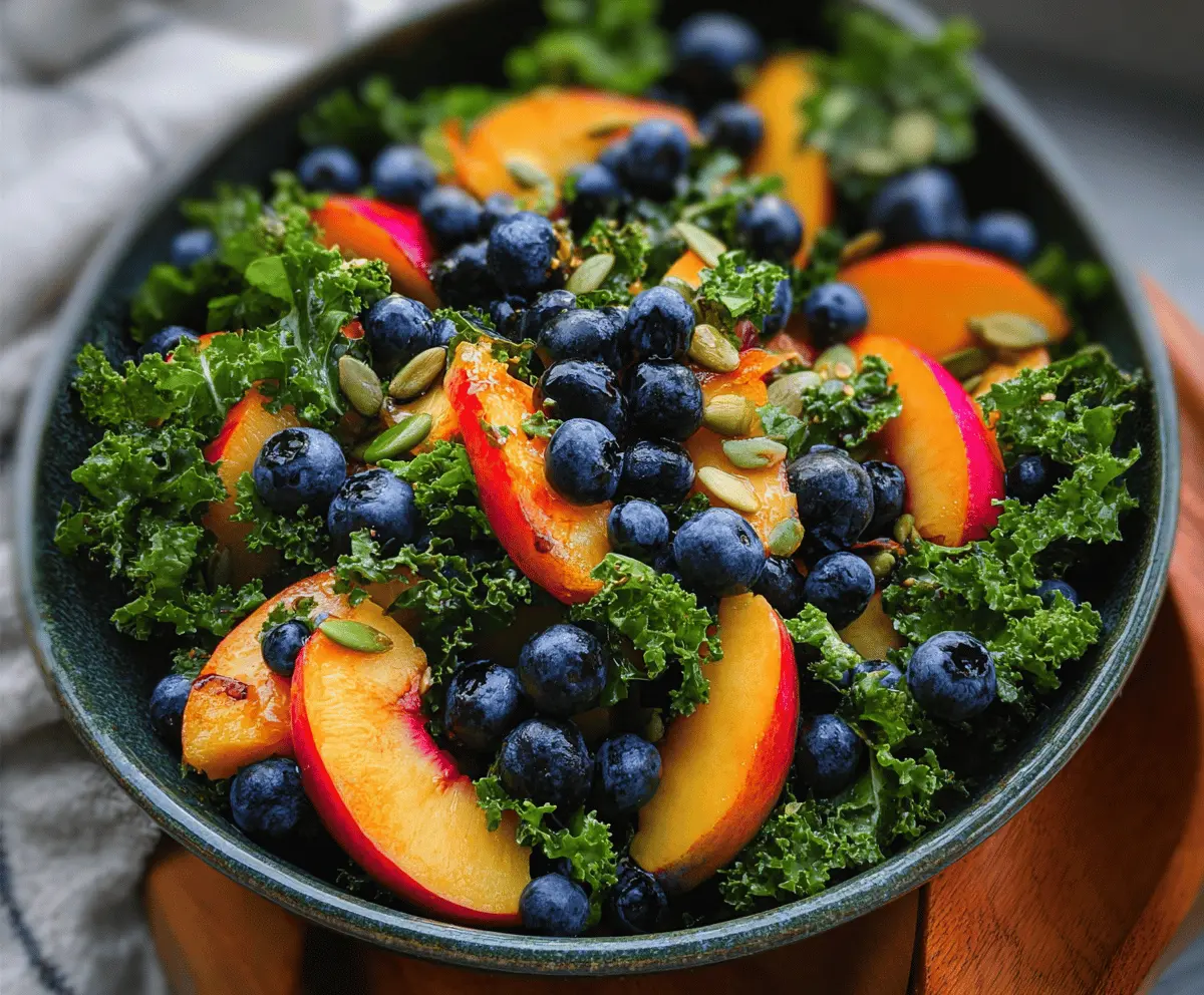 Easy Summer Peach Blueberry Kale Salad Recipe