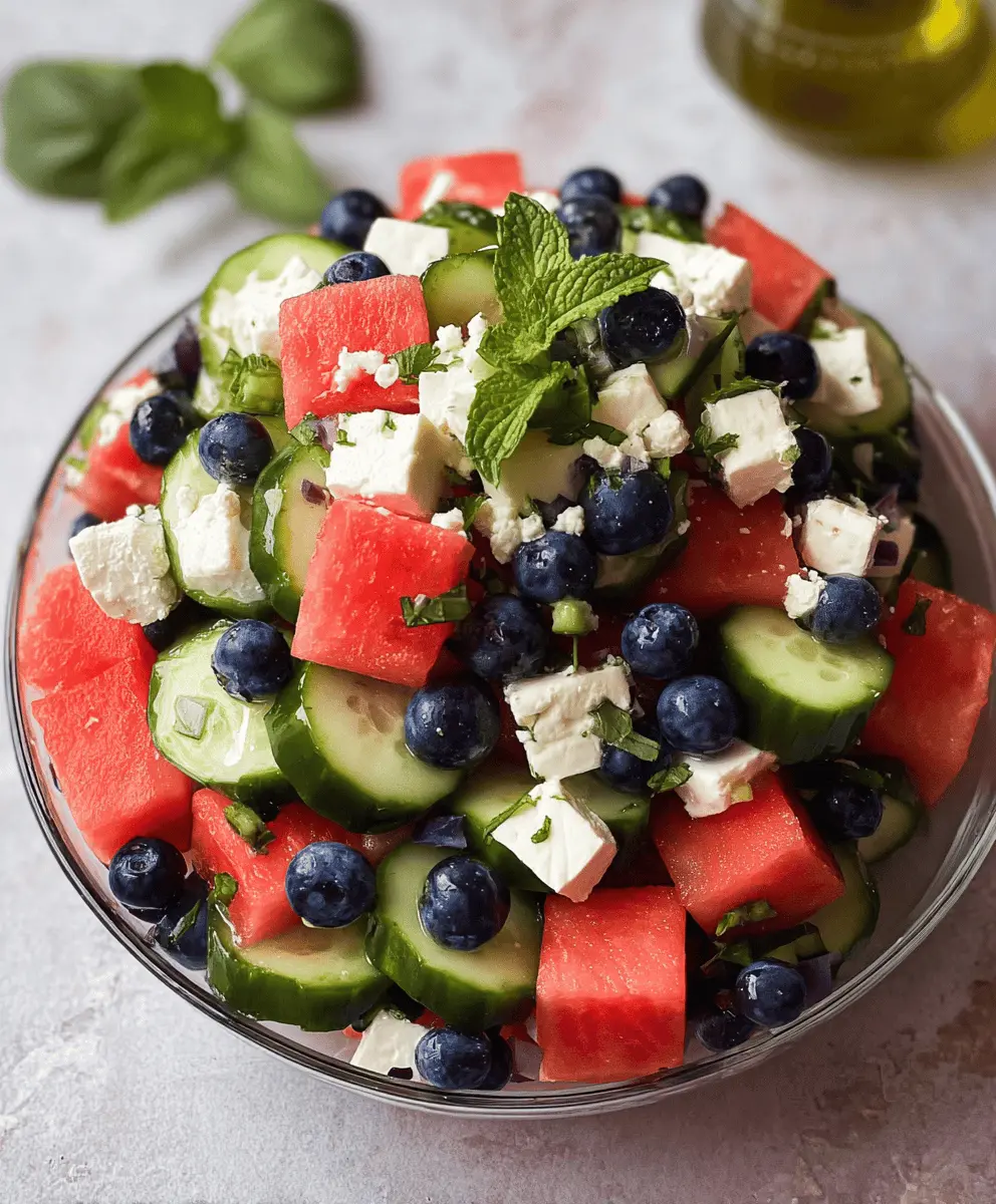 Refreshing Watermelon Feta Salad with Cucumber and Blueberries