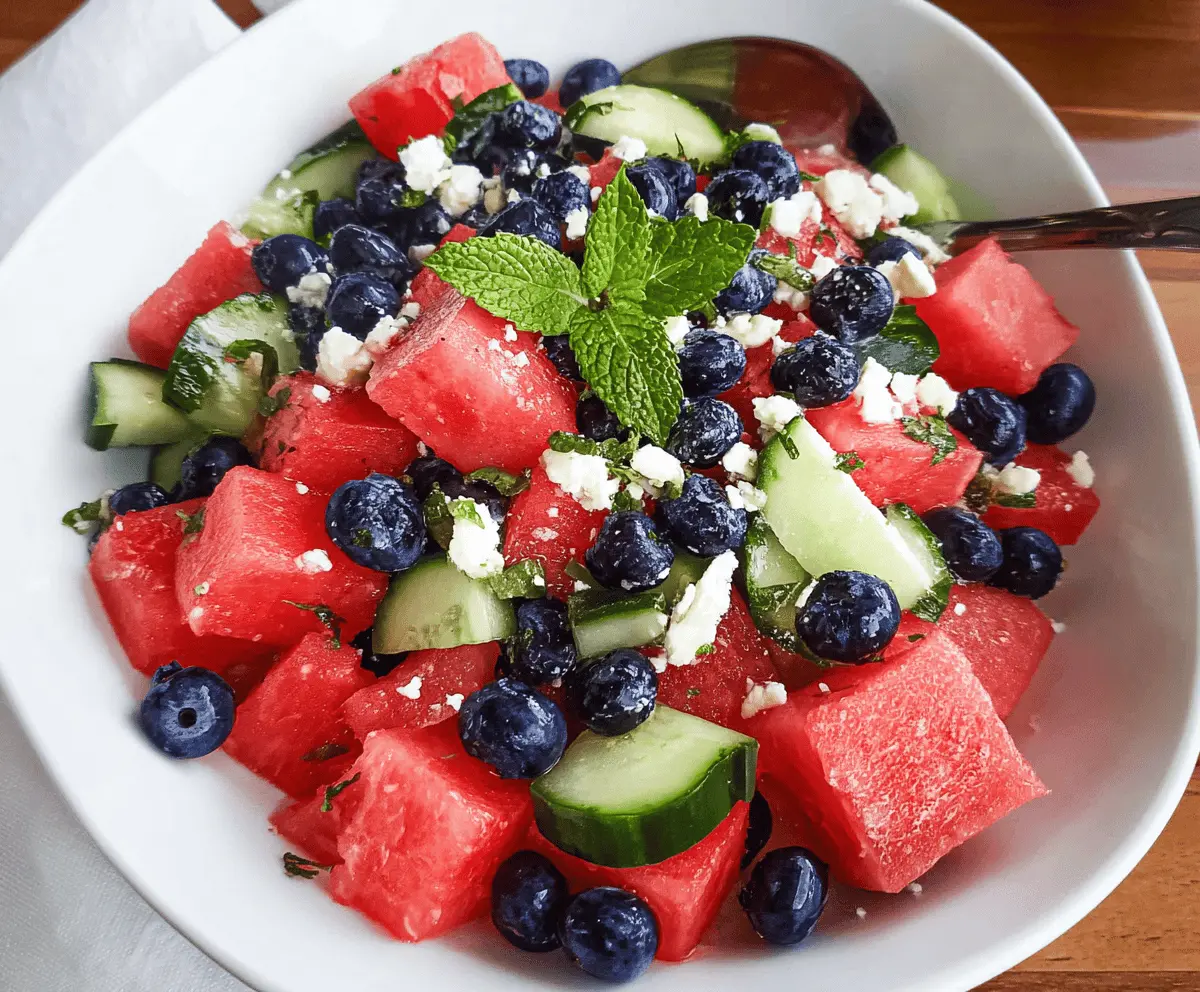 Refreshing Watermelon Feta Salad with Cucumber and Blueberries