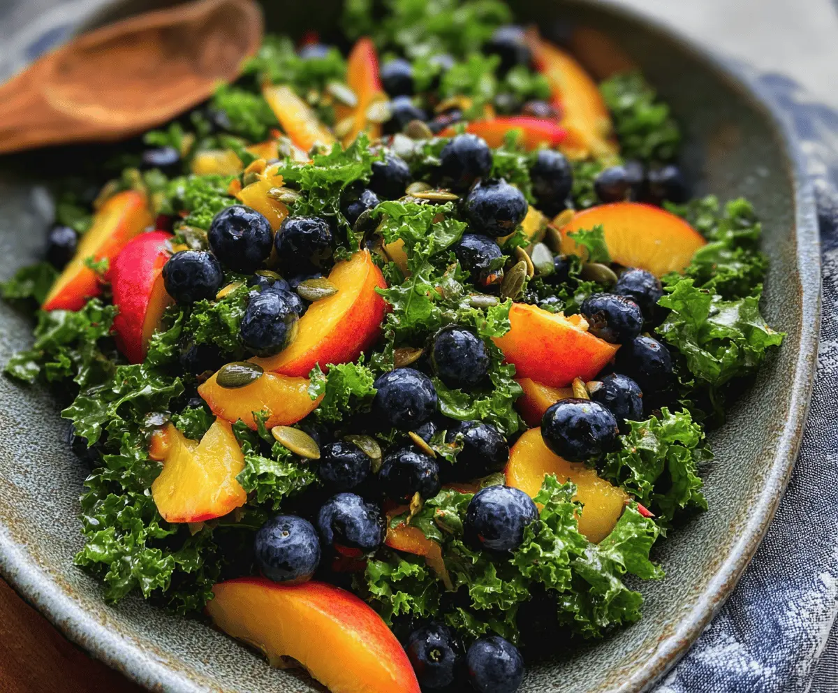 Easy Summer Peach and Blueberry Kale Salad