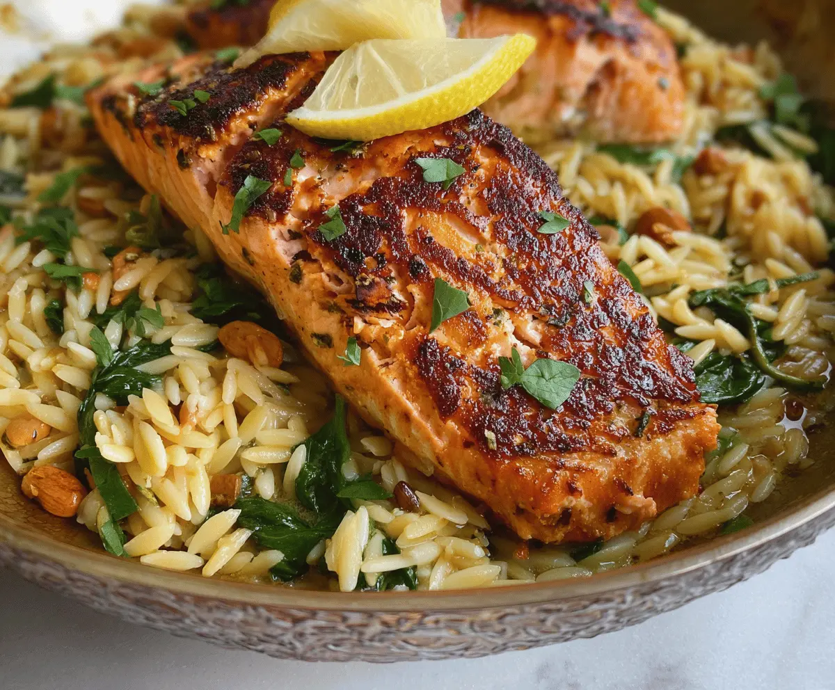 Easy Seared Salmon with Zesty Lemon Orzo