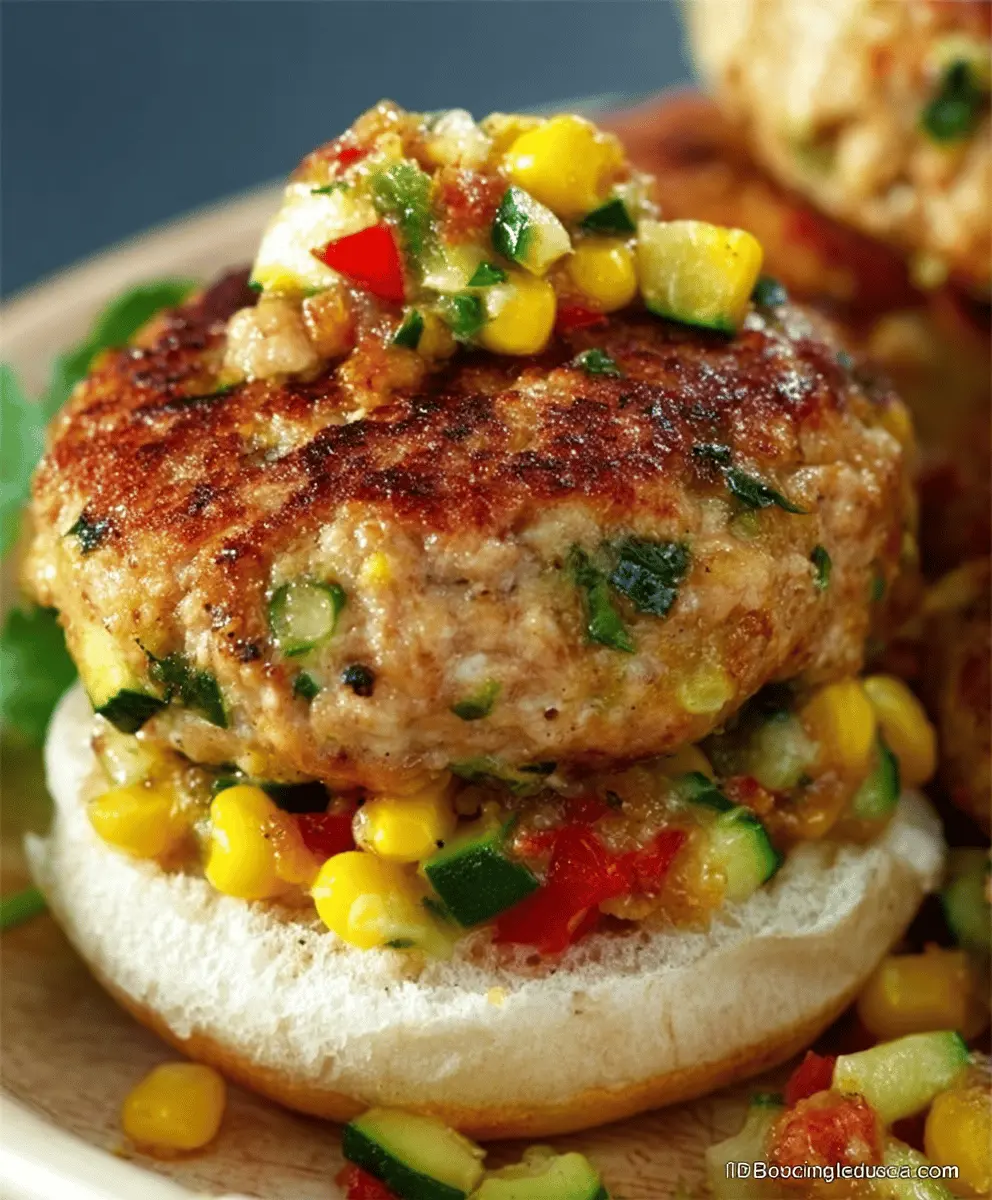 Healthy Chicken Zucchini Corn Burgers with Fresh Tomato Relish