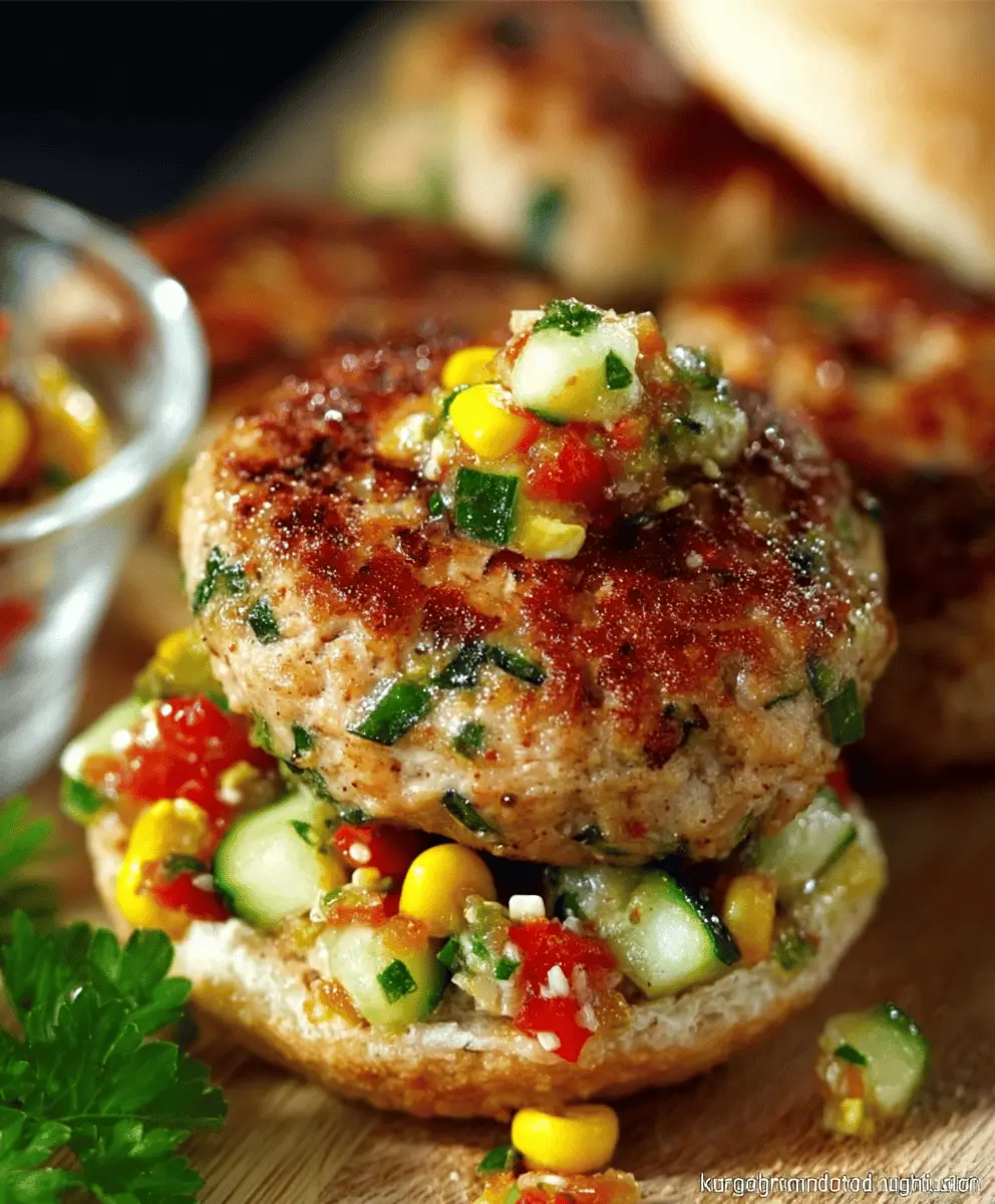 Healthy Chicken Zucchini Corn Burgers with Fresh Tomato Relish