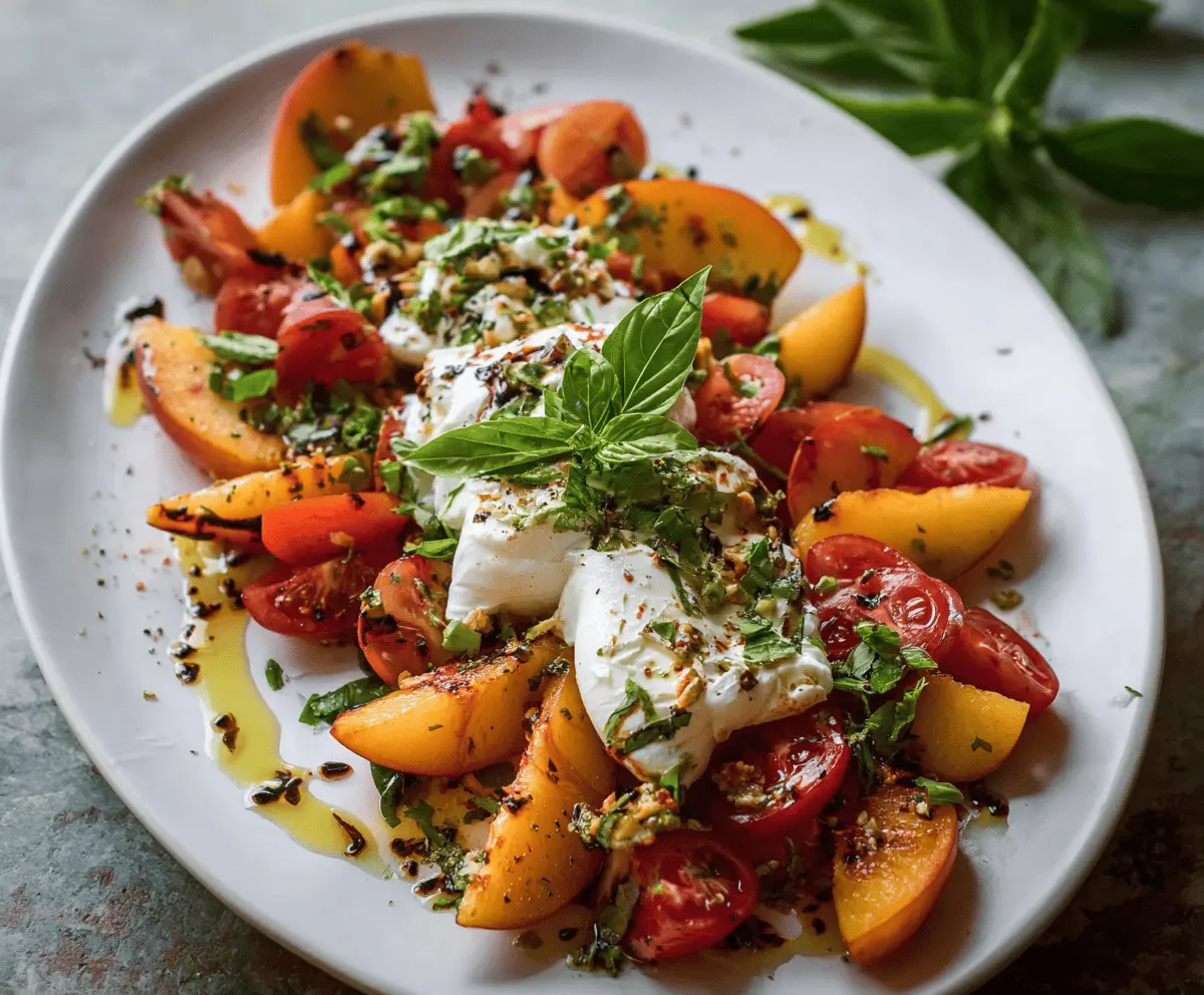 Fresh Peach Caprese Salad with Creamy Burrata