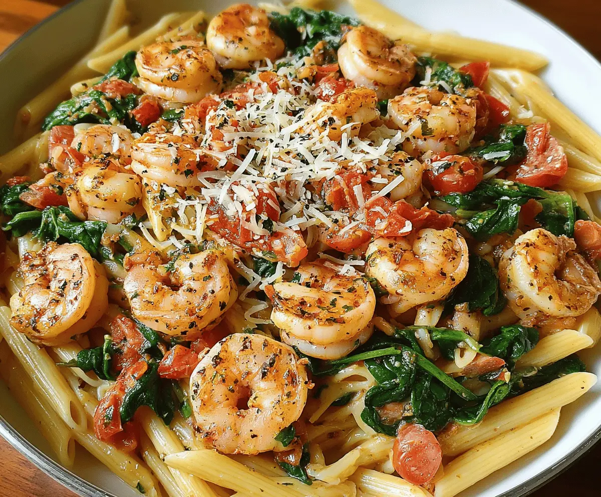 Easy Tomato Spinach Shrimp Pasta Recipe