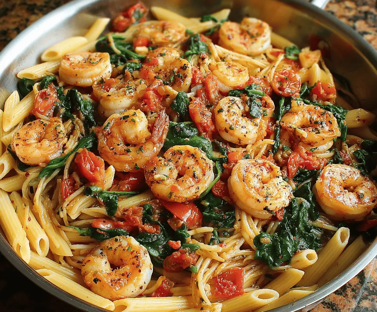 Easy Tomato Spinach Shrimp Pasta Recipe