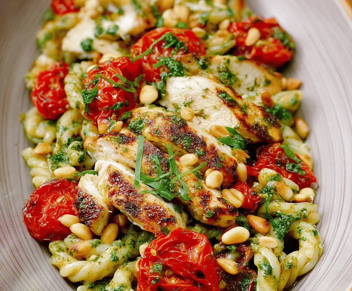 Creamy Chicken Pesto Pasta With Roasted Tomatoes