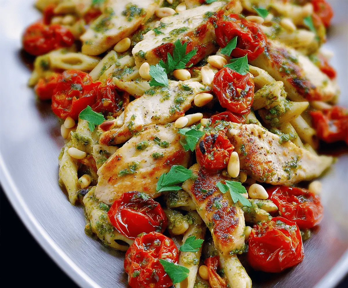 Creamy Chicken Pesto Pasta With Roasted Tomatoes