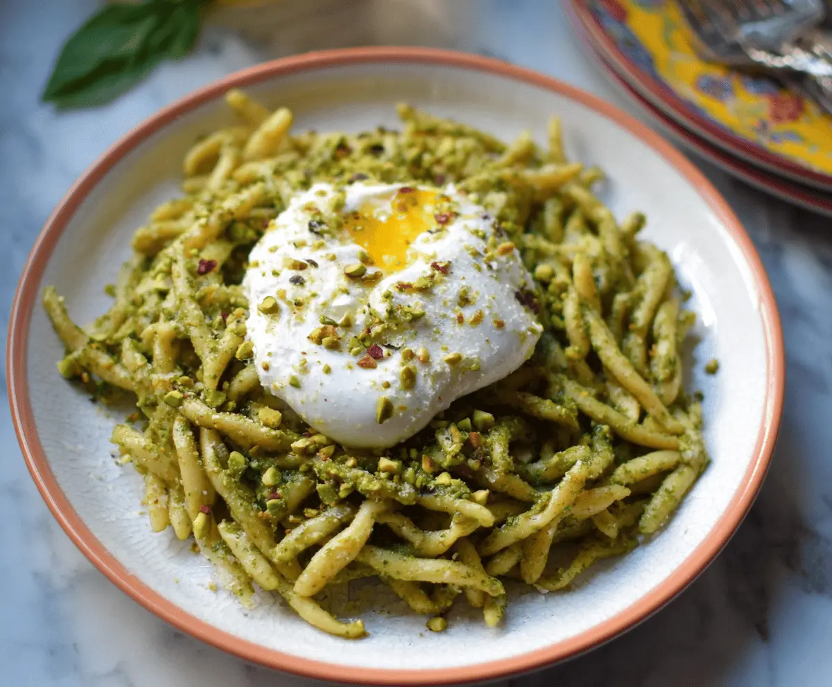 Creamy Trofie Pasta with Pistachio Pesto and Burrata