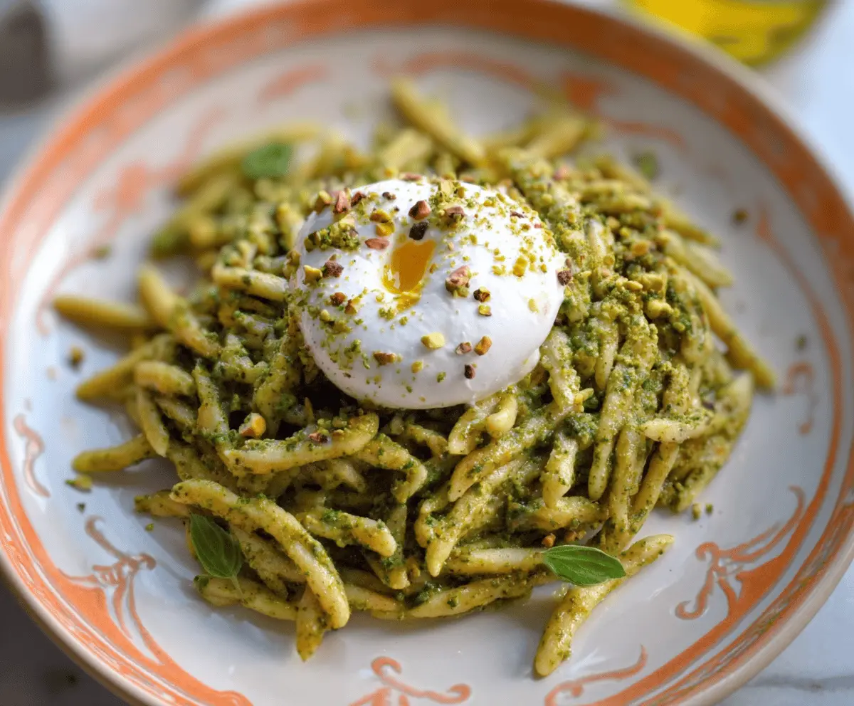 Creamy Trofie Pasta with Pistachio Pesto and Burrata