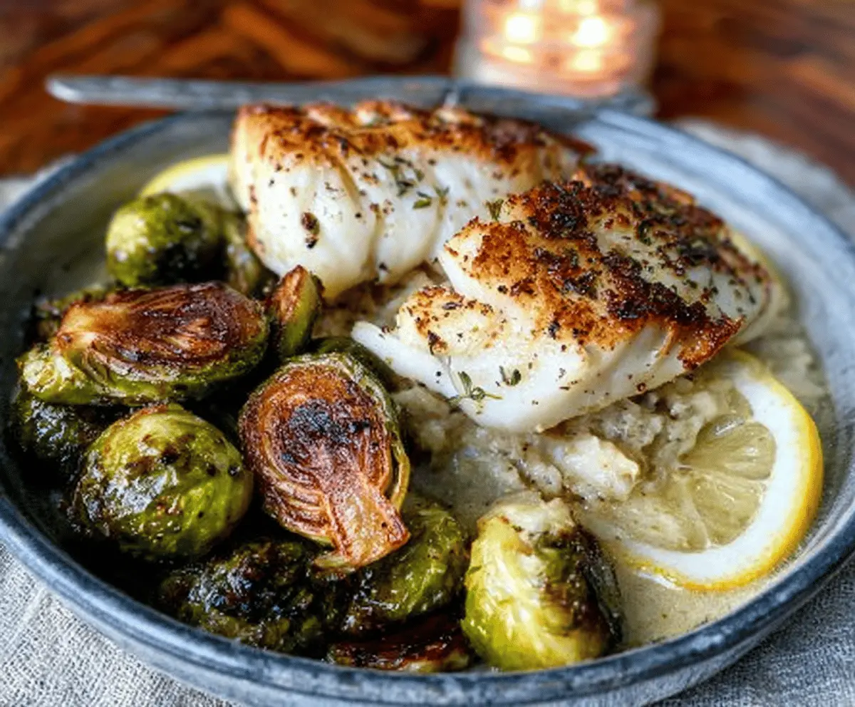 Lemon Garlic Butter Cod Bowls With Roasted Brussels