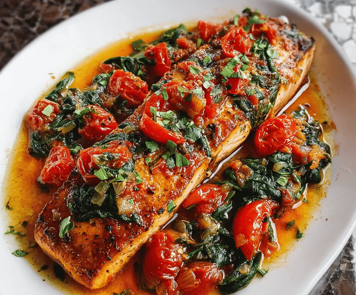 Easy Tuscan Garlic Salmon with Spinach and Tomato