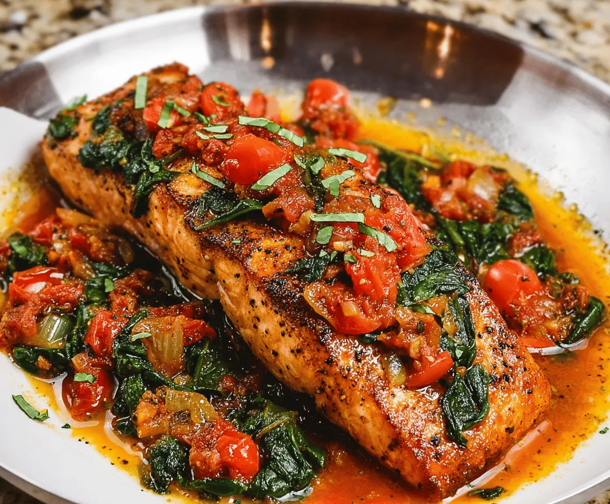 Easy Tuscan Garlic Salmon with Spinach and Tomato