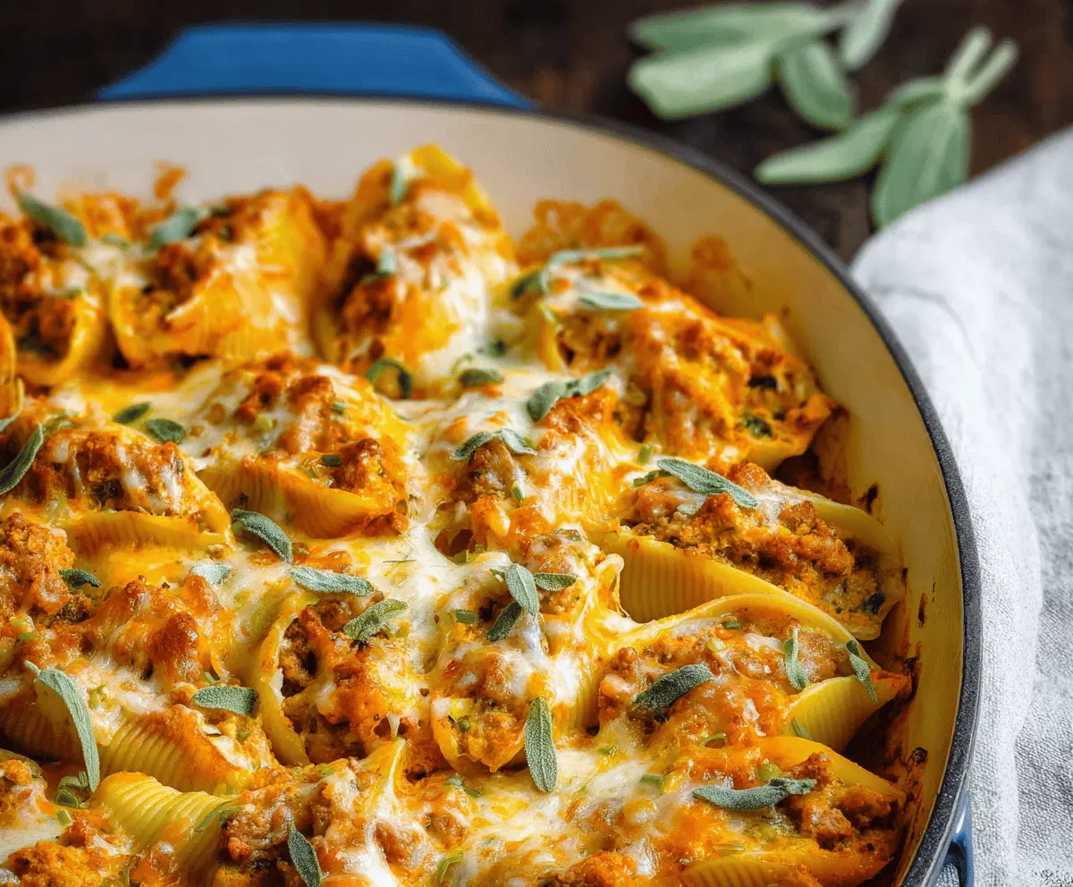 Cheesy Pumpkin and Spicy Sausage Stuffed Shells
