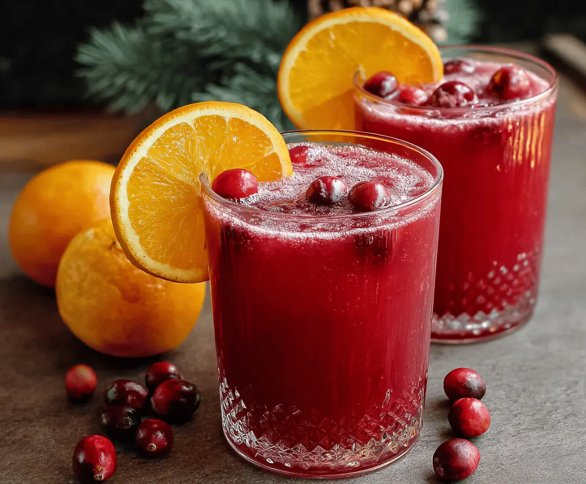 Refreshing cranberry and orange juice in a glass with fresh cranberries and orange slices, perfect for a festive beverage