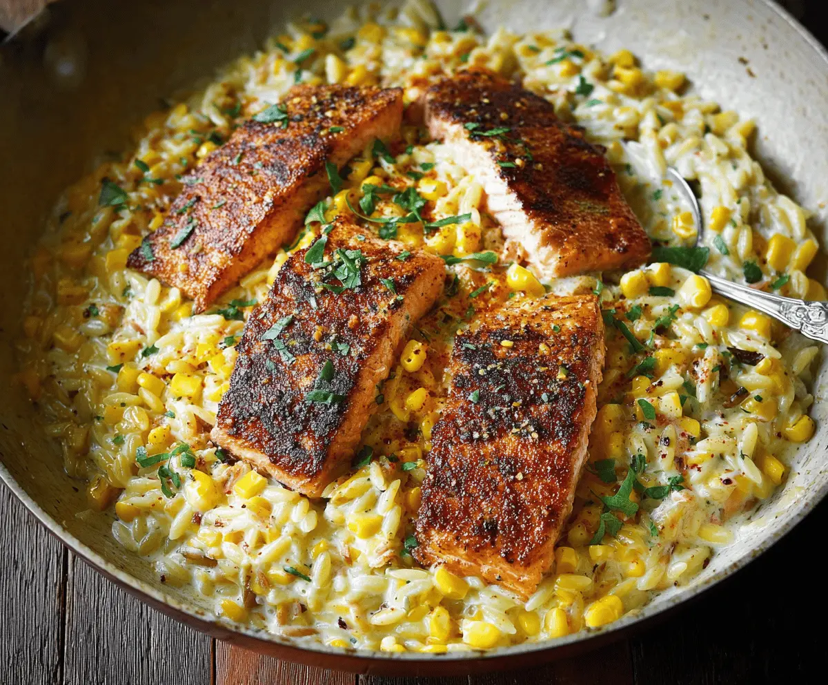 Creamed Corn Orzo with Salmon
