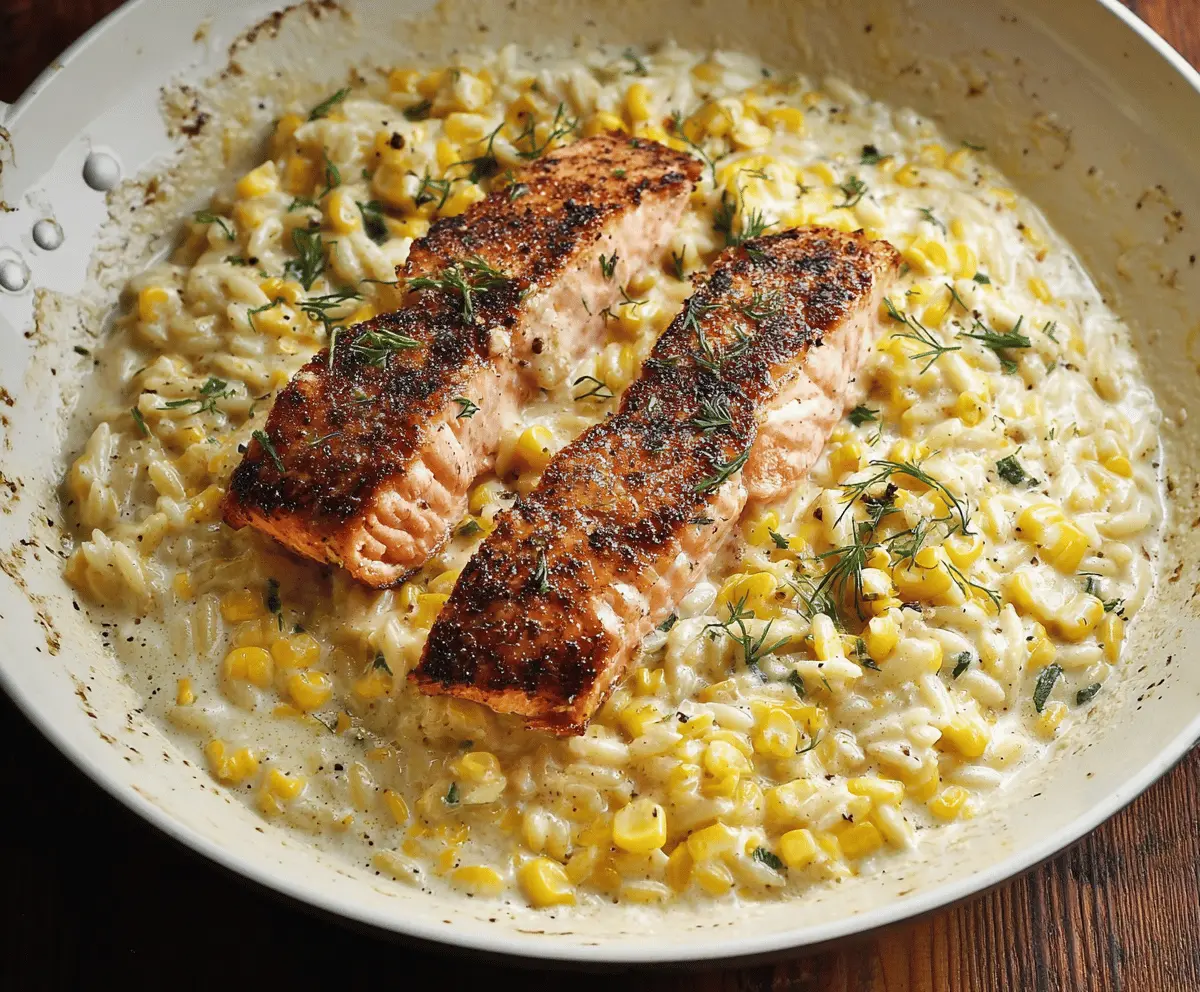 Creamed Corn Orzo with Salmon