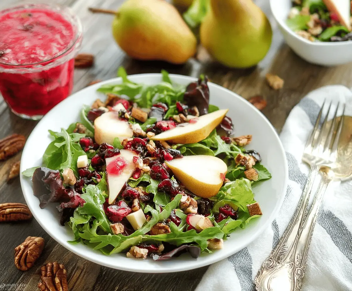 Fresh Fall Salad with Cranberry Vinaigrette and Pears