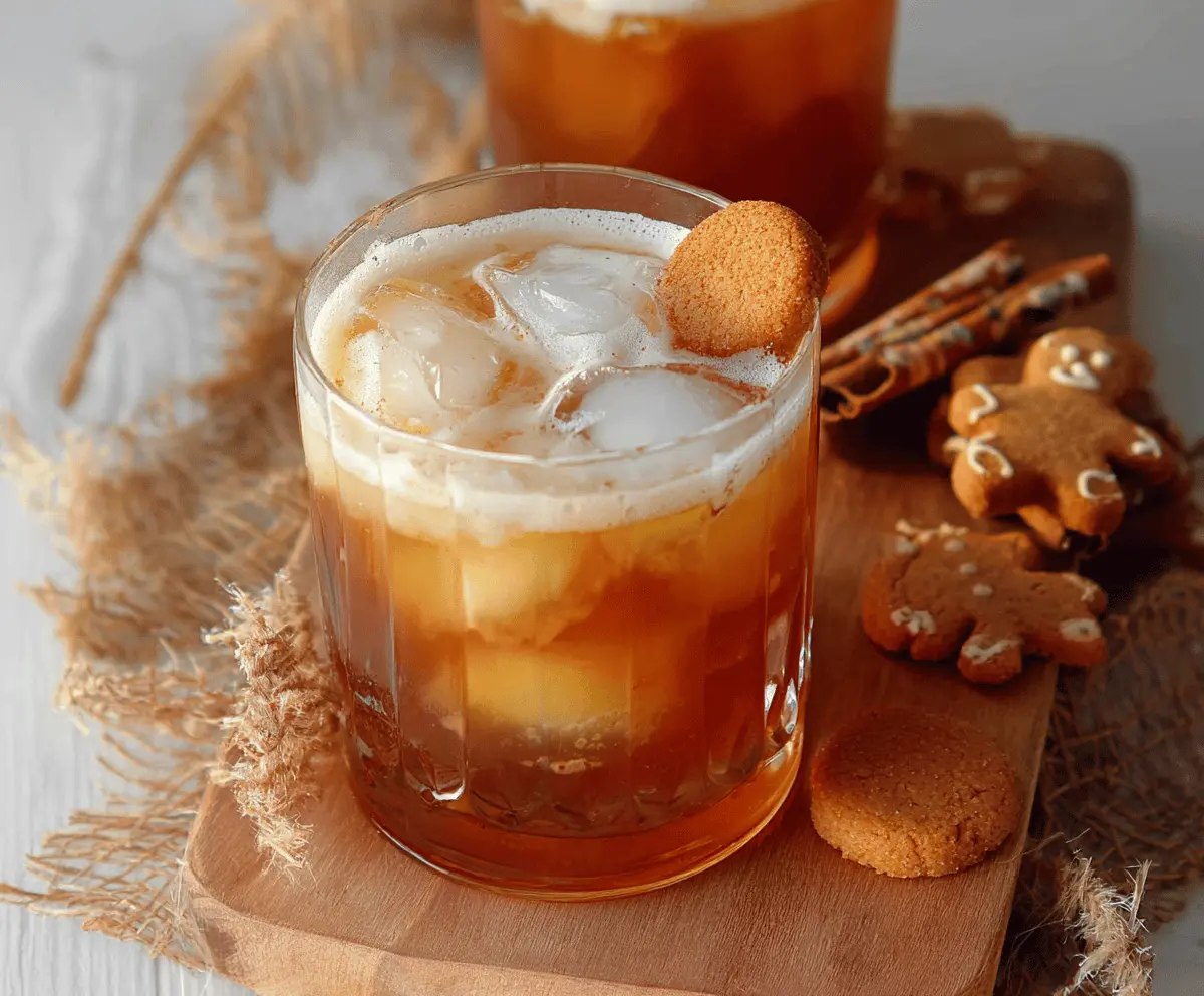 Refreshing gingerbread mocktail garnished with a cinnamon stick and ginger slices in a festive glass, perfect for holiday celebrations.