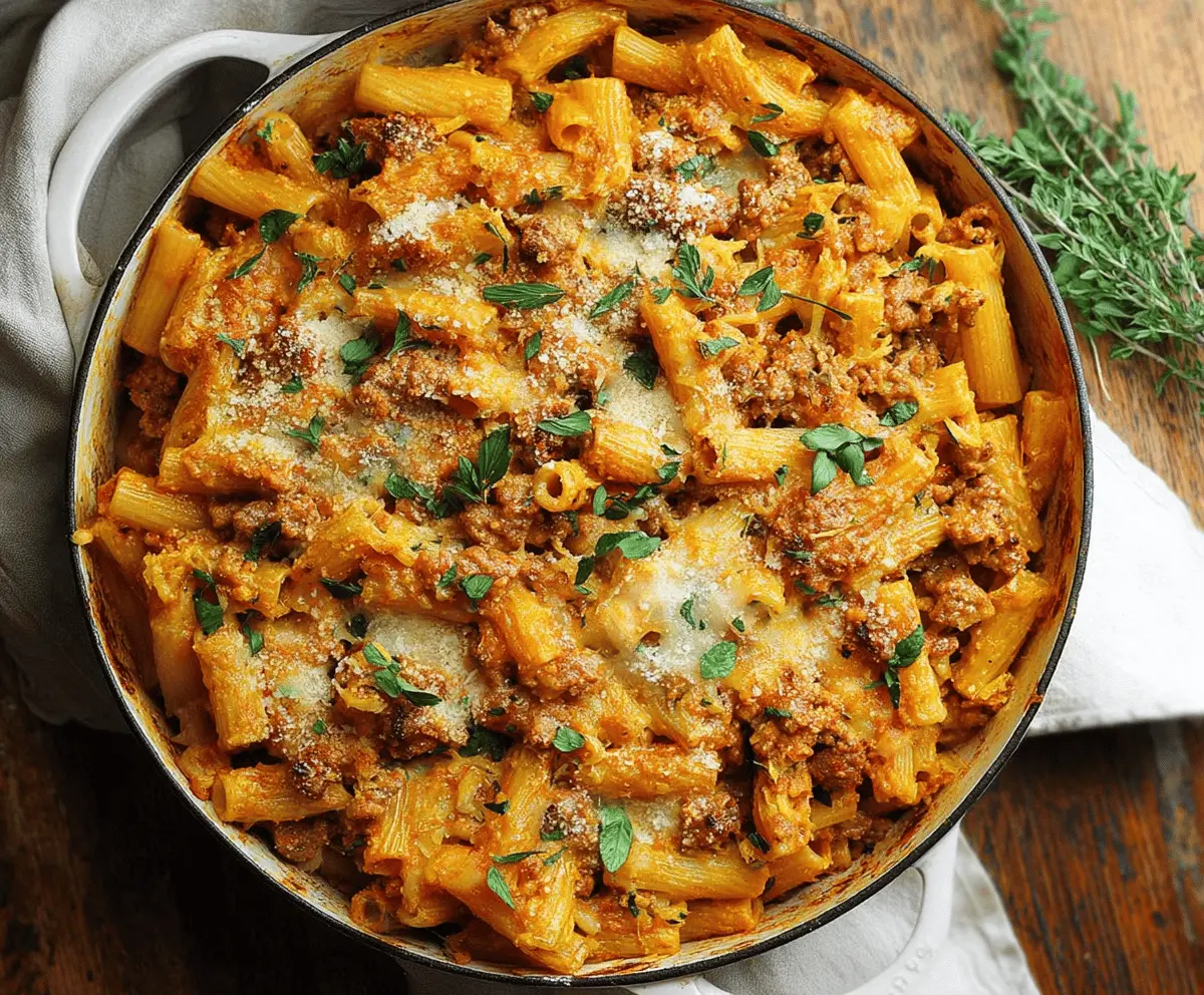 Pumpkin and Sausage Pasta Bake