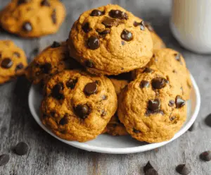 Delicious homemade pumpkin chocolate chip cookies with melted chocolate chunks and a soft, moist texture perfect for fall desserts