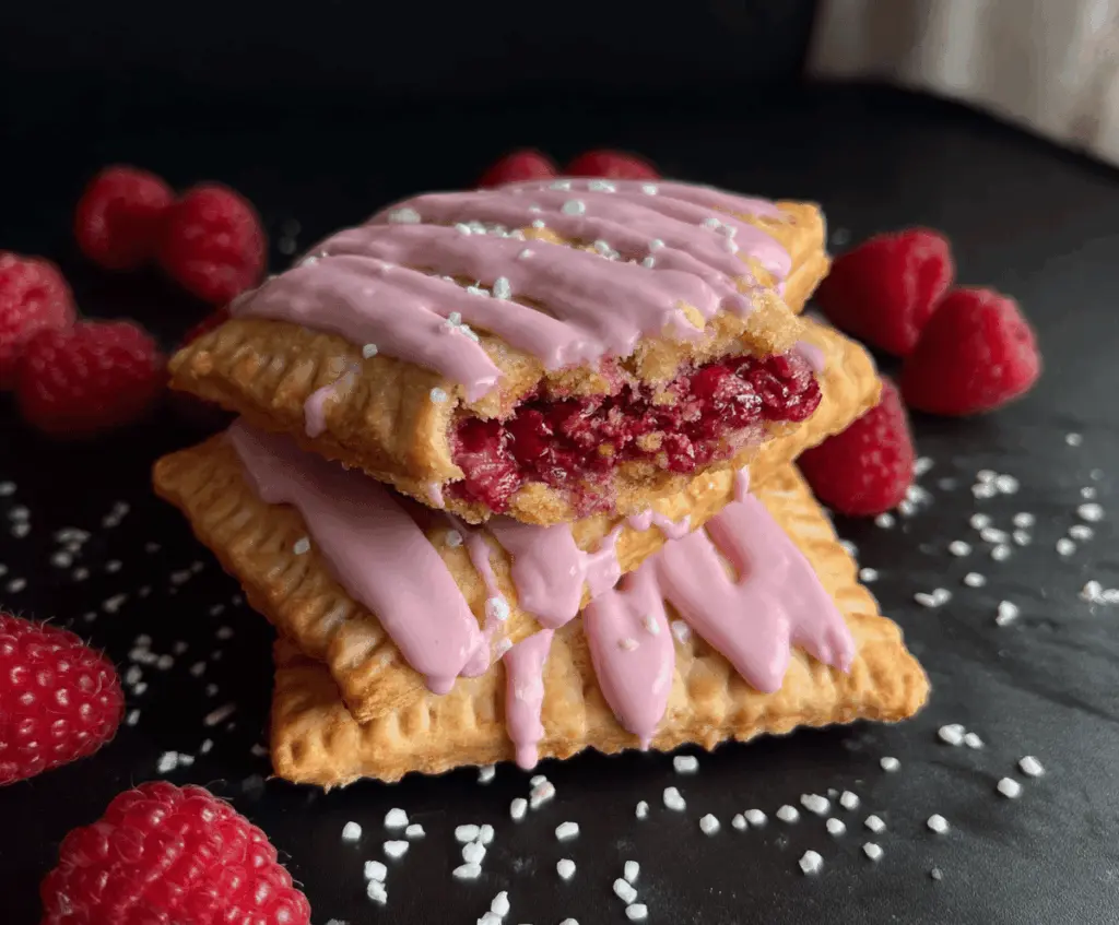 Delicious homemade raspberry protein pop tarts with a flaky crust and vibrant raspberry filling, perfect for a nutritious breakfast or snack.