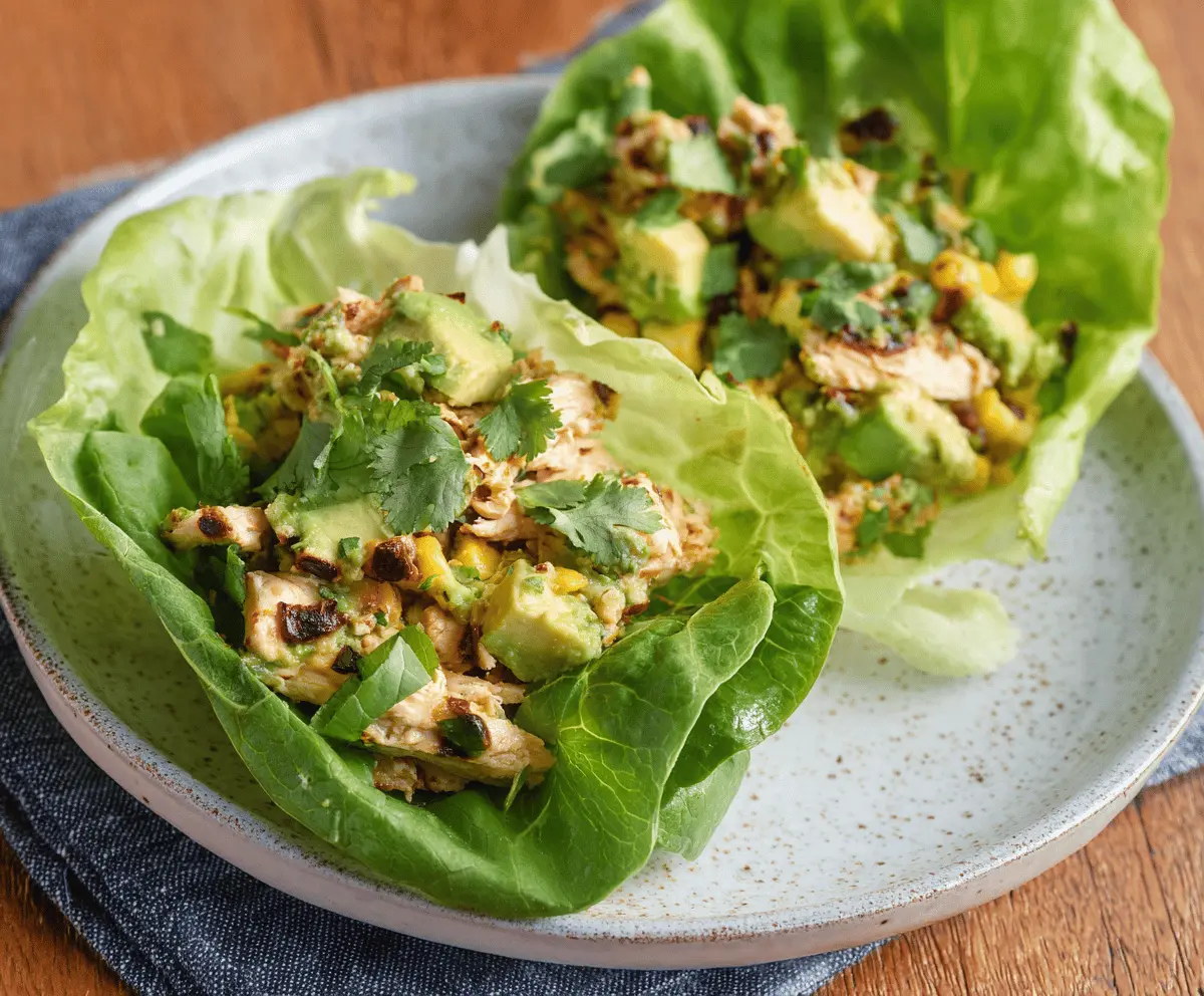 Healthy avocado chicken lettuce wraps with fresh ingredients, perfect for a nutritious meal.