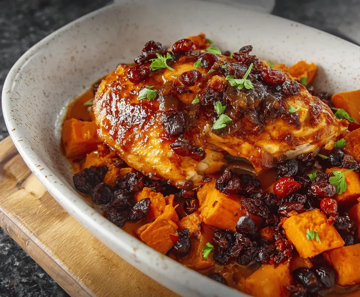 Baked BBQ Chicken with Sweet Potato and Cranberries