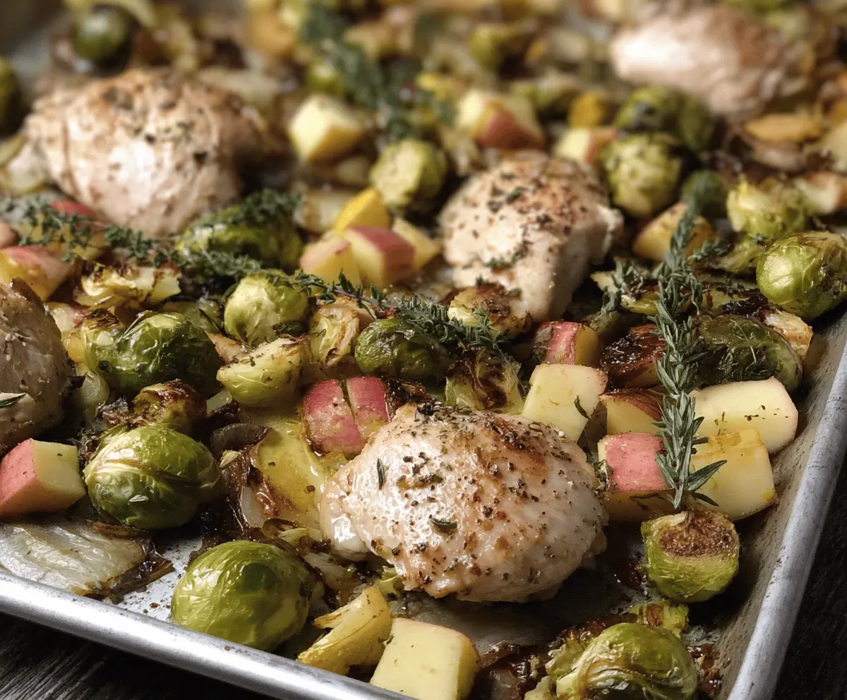 Chicken, Apple and Brussels Sprout Sheet Pan Dinner