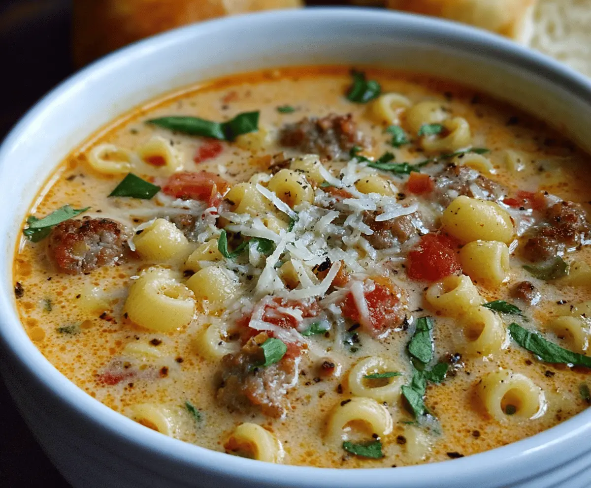 Easy Creamy Parmesan Italian Sausage Ditalini Soup