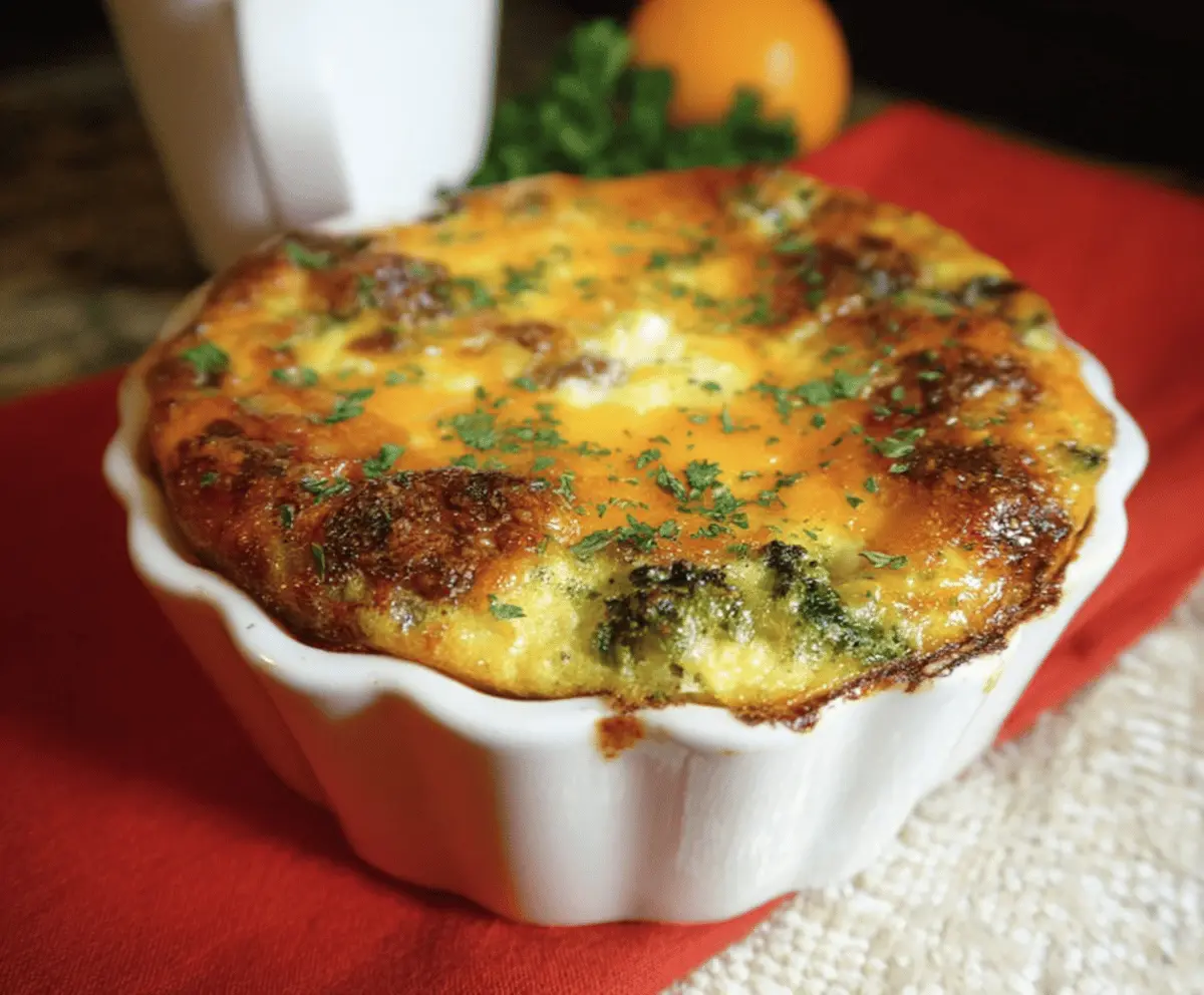 Delicious Egg Bake Casserole with eggs, cheese, and vegetables in a baking dish