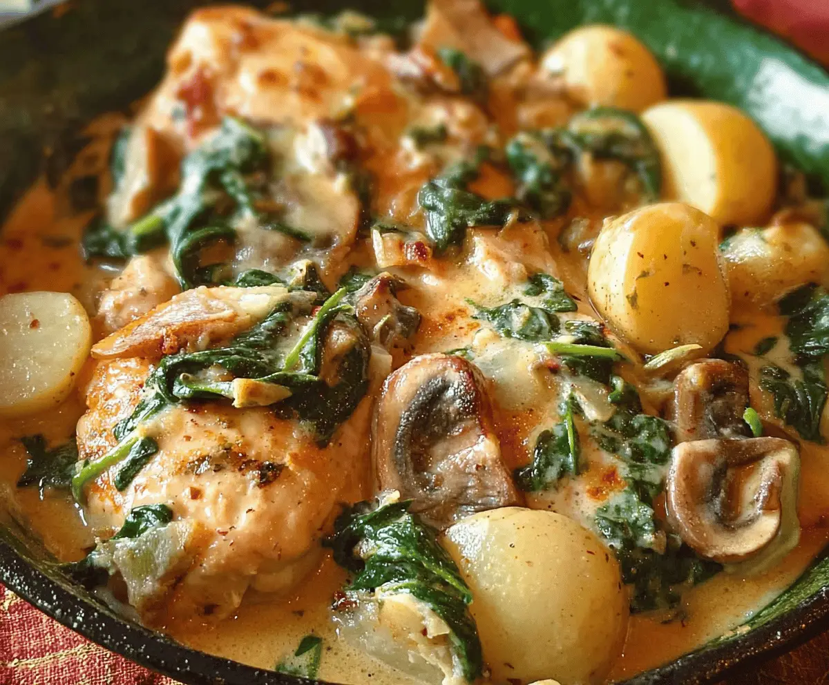 Smothered Chicken with Spinach, Potatoes, and Mushrooms