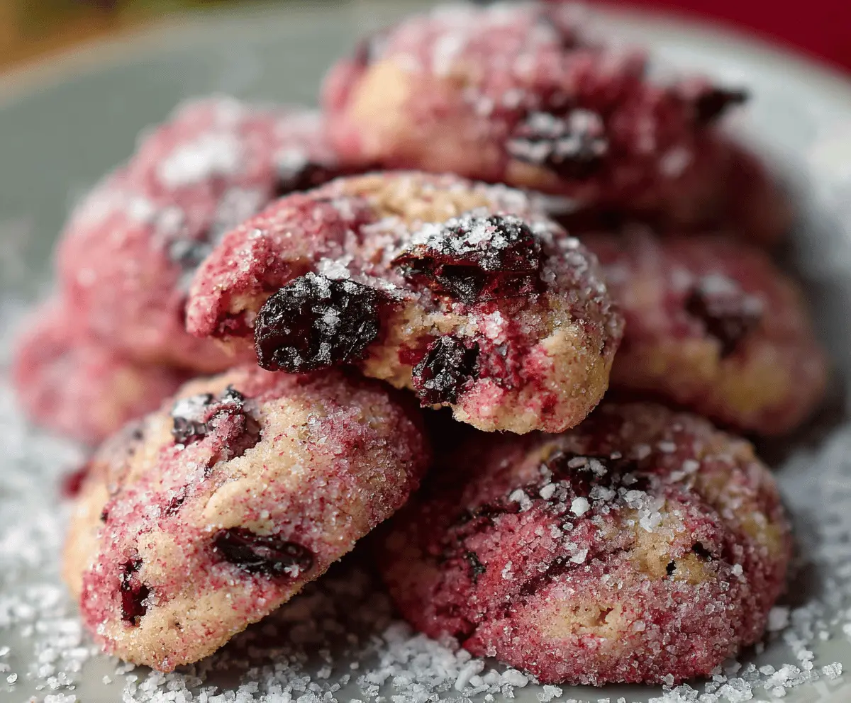 Delicious Sparkling Sugarplum Cranberry Cookies garnished with fresh sugarplums and cranberries for a festive holiday treat.