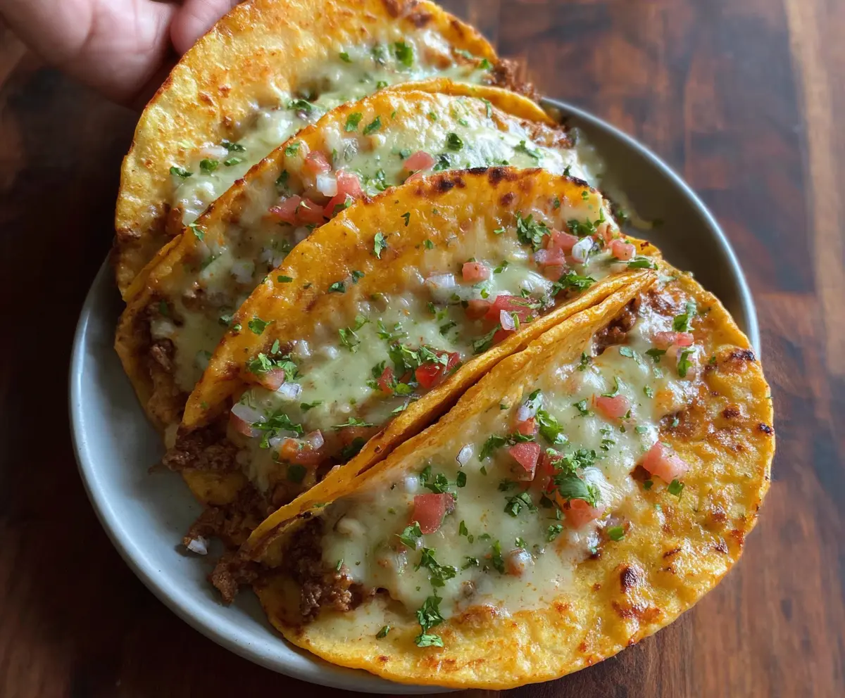 Delicious cheesy Rotel tacos topped with melted cheese and fresh ingredients, perfect for a quick meal.