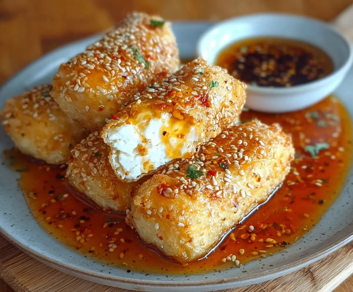Crispy Oven Fried Feta Rolls with Chili Honey