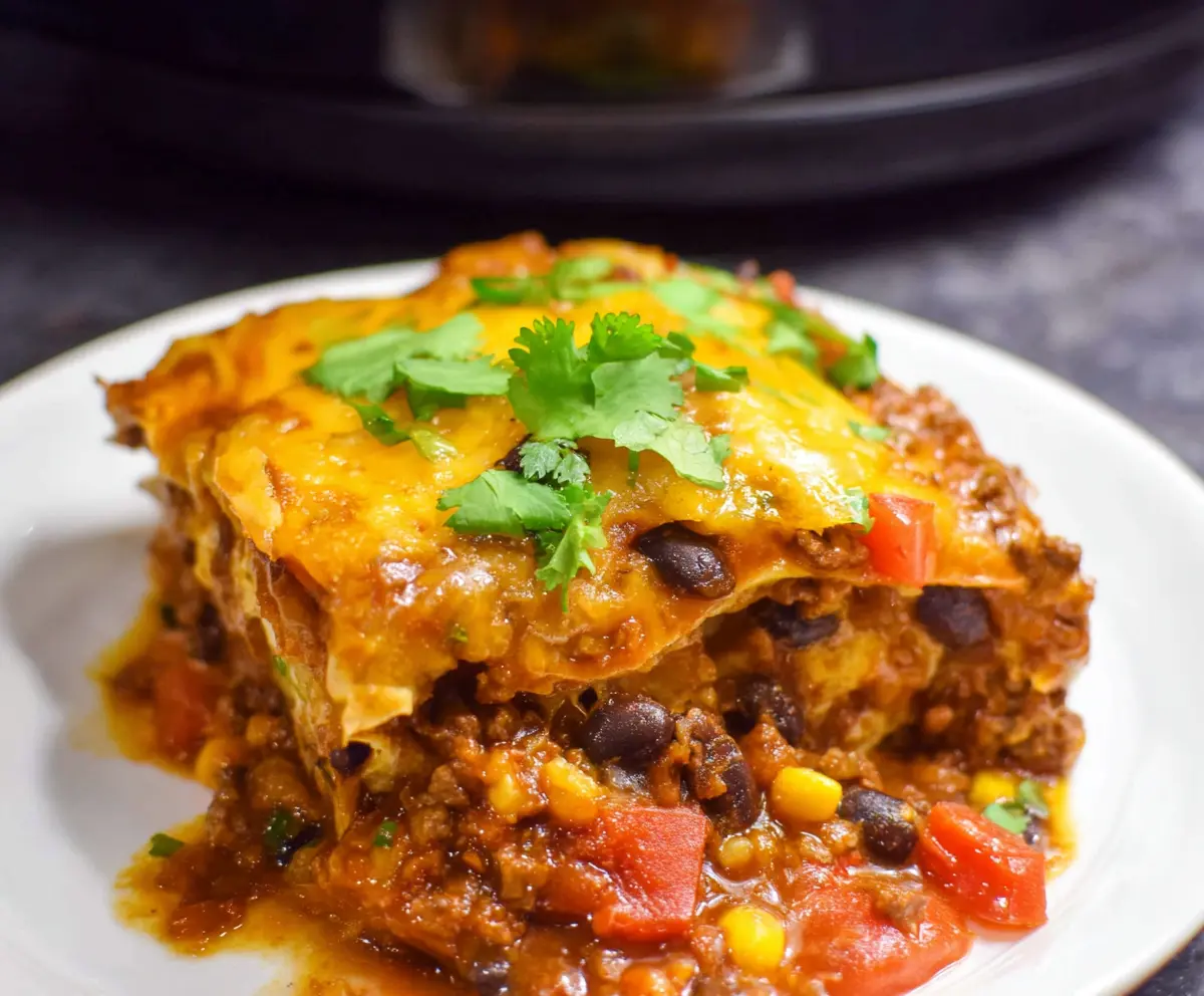 Crockpot Beef Enchilada Casserole