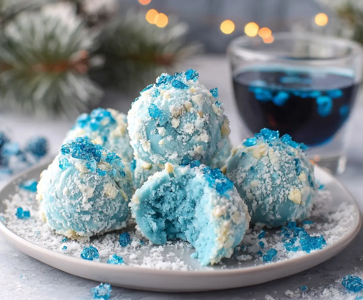 Delicious blue Christmas truffles made with only four simple ingredients for holiday treats.
