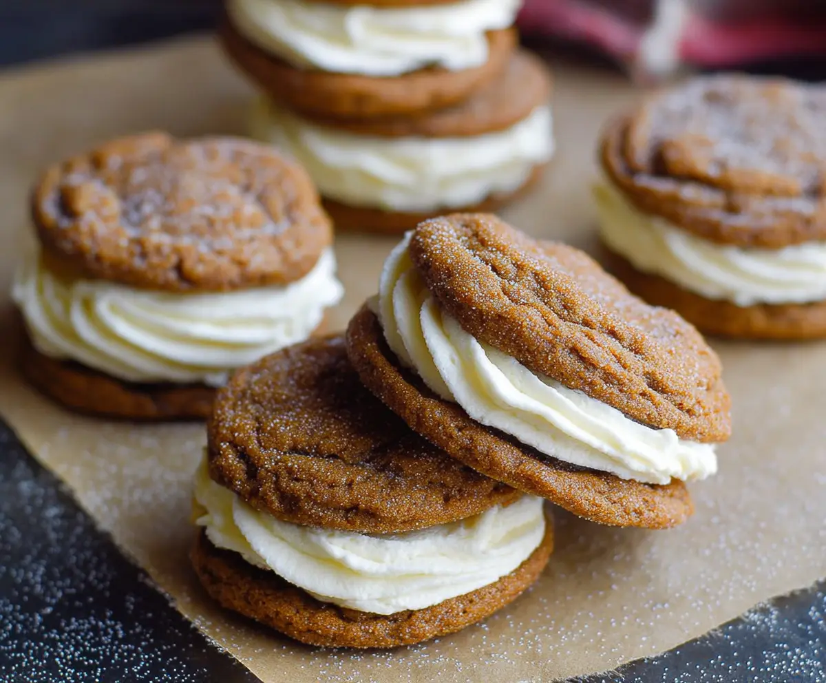 Ginger Molasses Sandwich Cookies with Buttercream Frosting