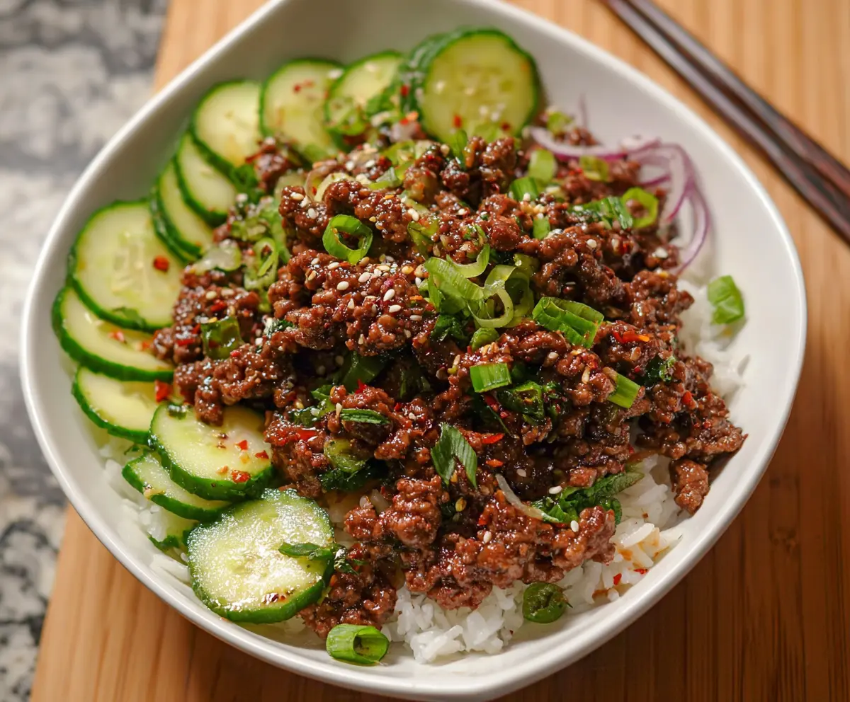 Spicy Keto Korean Ground Beef with Cucumber Salad
