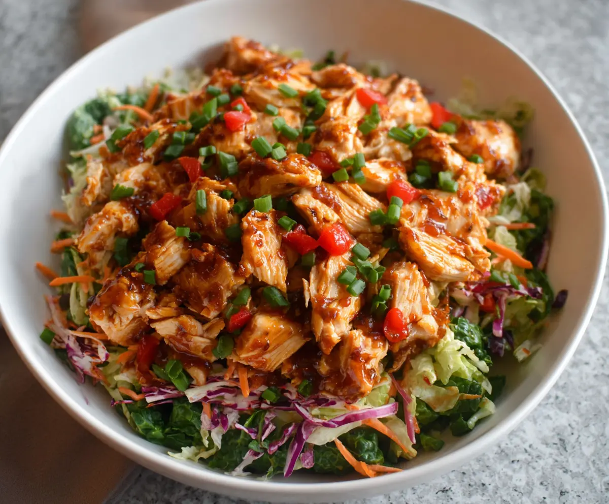 Delicious sweet chili chicken salad with fresh ingredients and vibrant colors
