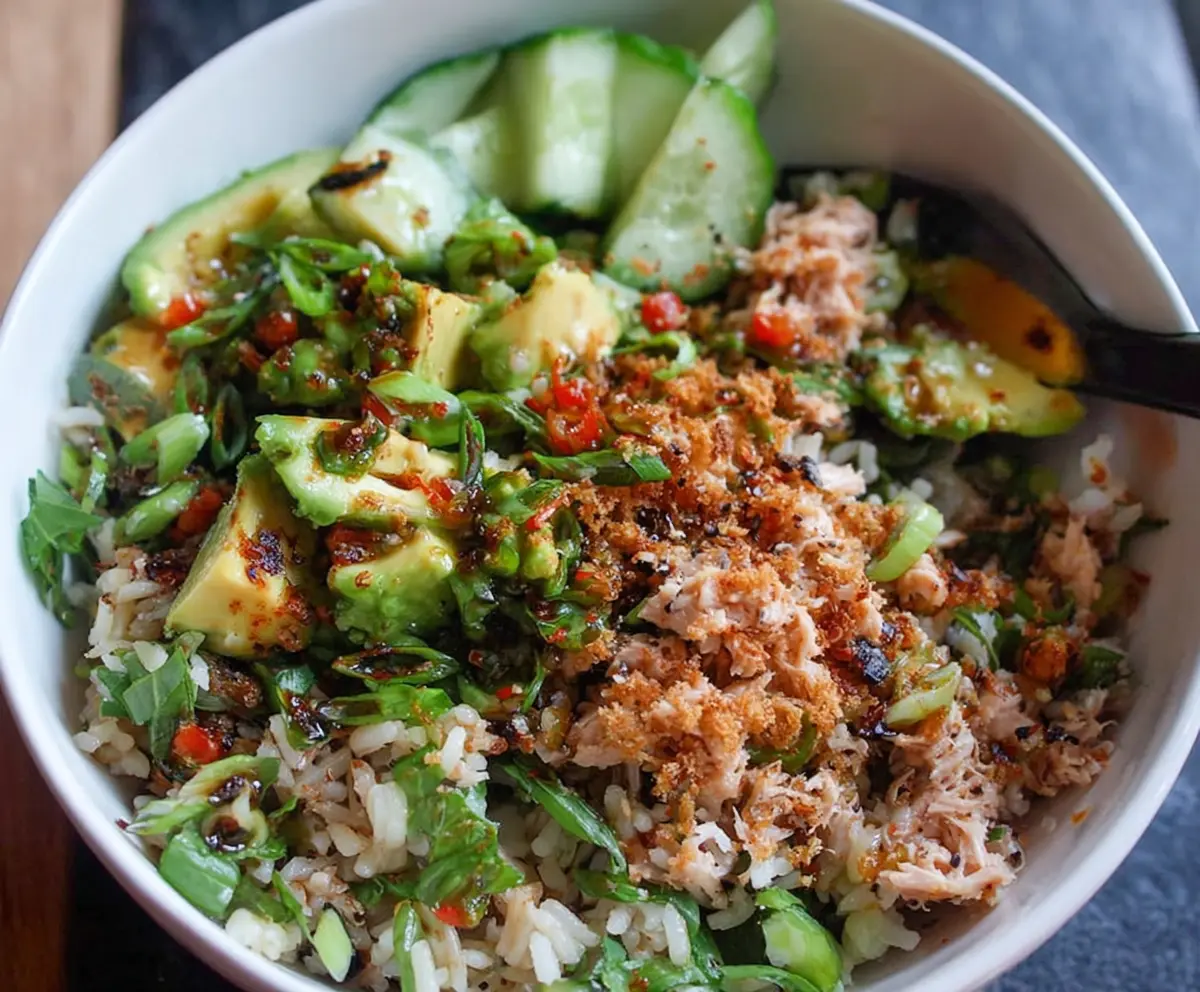 Tuna Avocado Crispy Rice Salad
