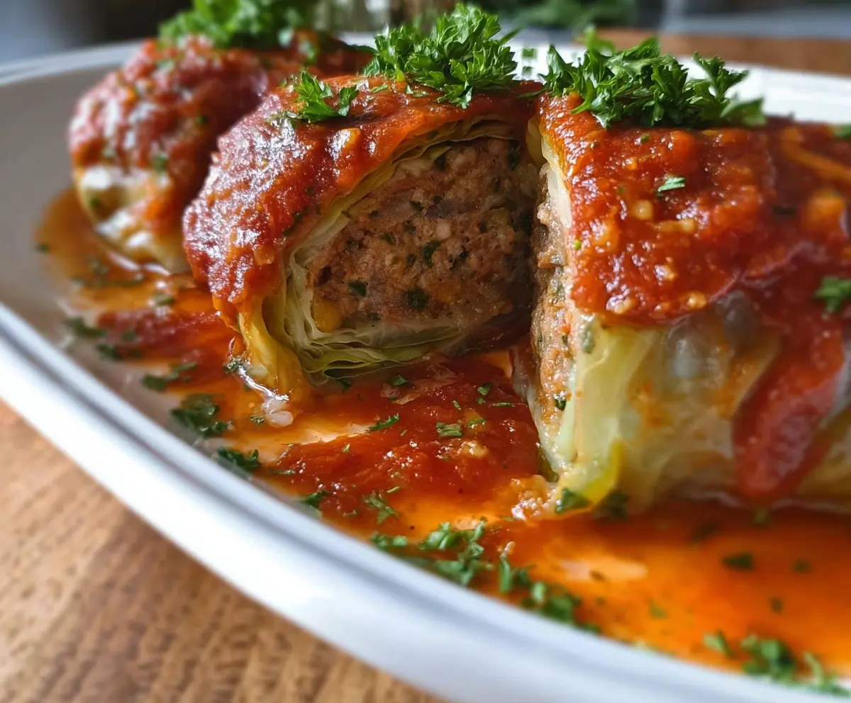 Delicious classic stuffed cabbage rolls cooked with flavorful ingredients.