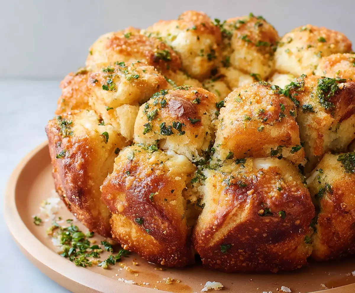 Delicious Garlic Parmesan Monkey Bread with golden, cheesy layers and aromatic herbs.