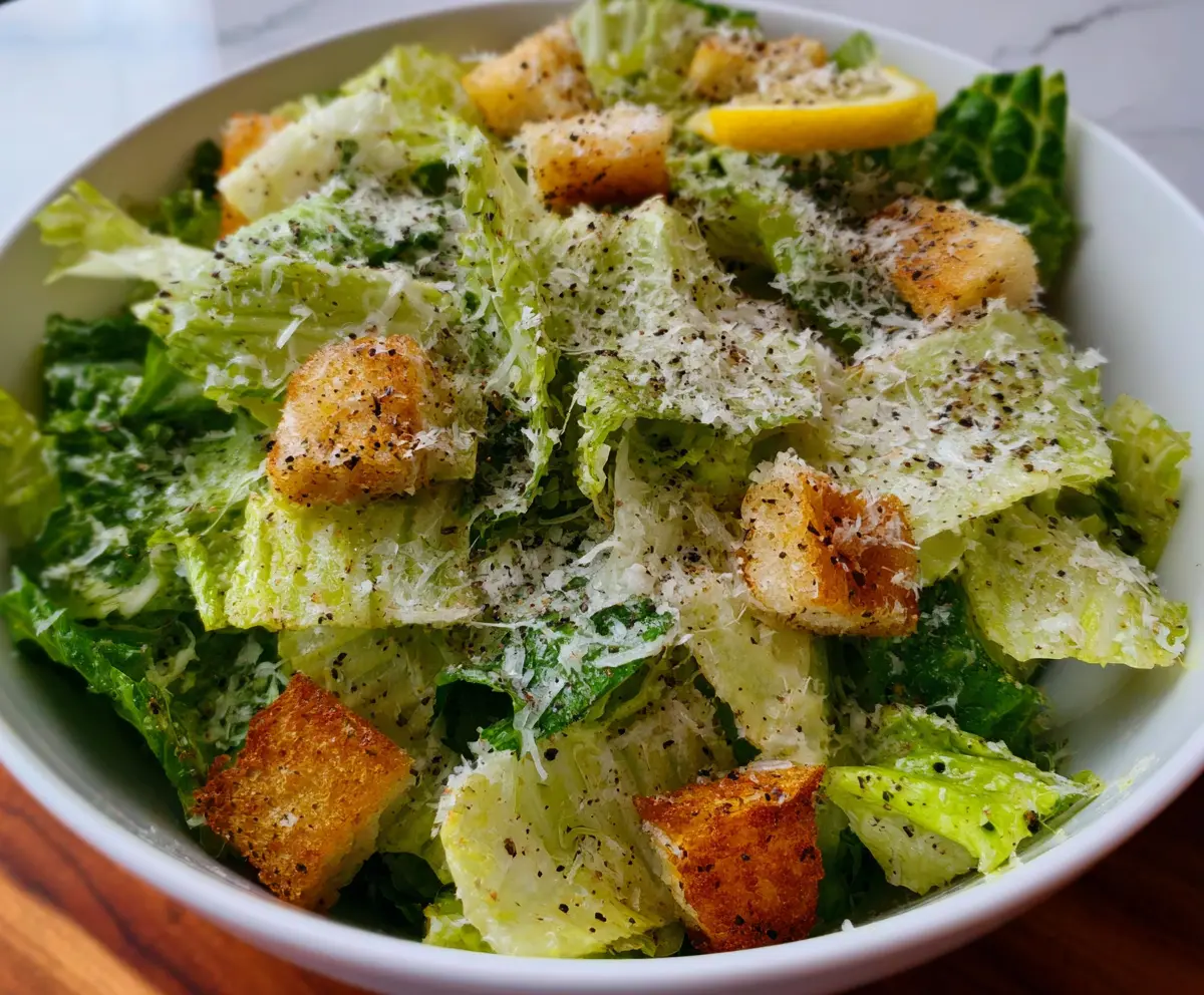 Fresh Nana's Crunchy Lemon Parmesan Salad with crisp greens, grated Parmesan, and lemon slices.