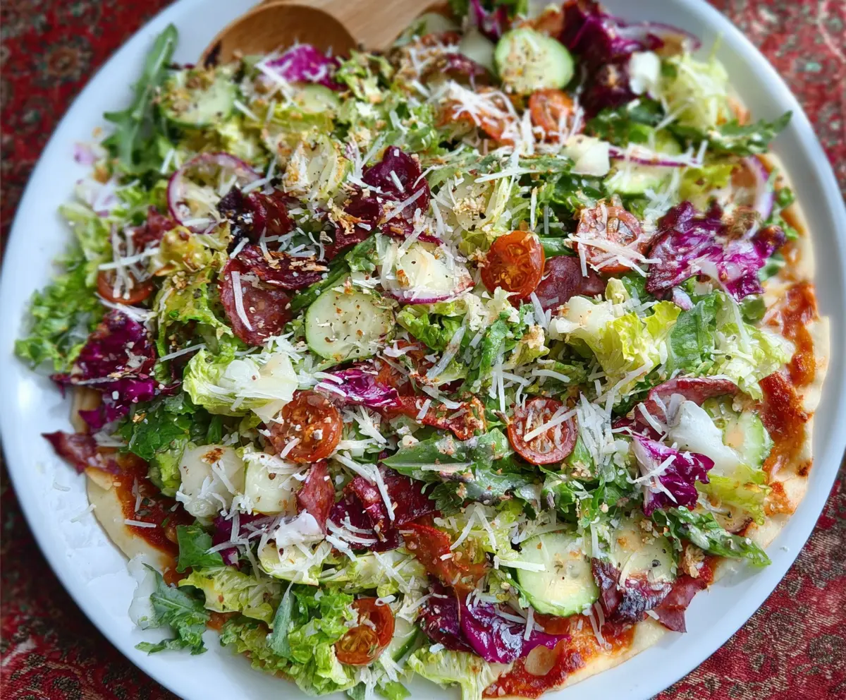 Fresh Pizza Night Salad with mixed greens, cherry tomatoes, and mozzarella cheese for a delicious dinner option.