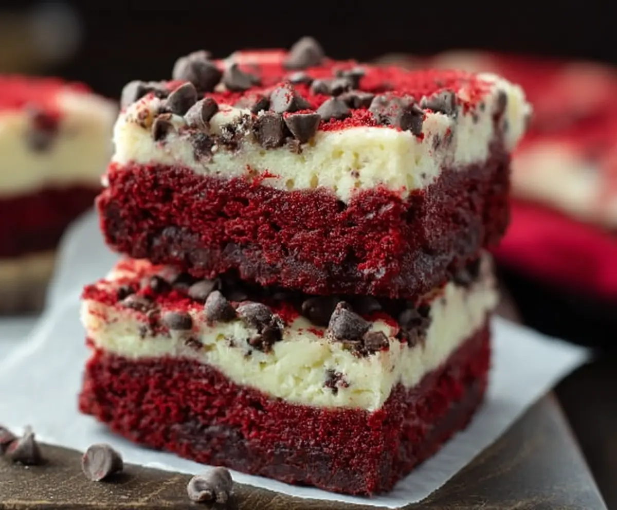 Red Velvet Chocolate Chip Cheesecake Bars