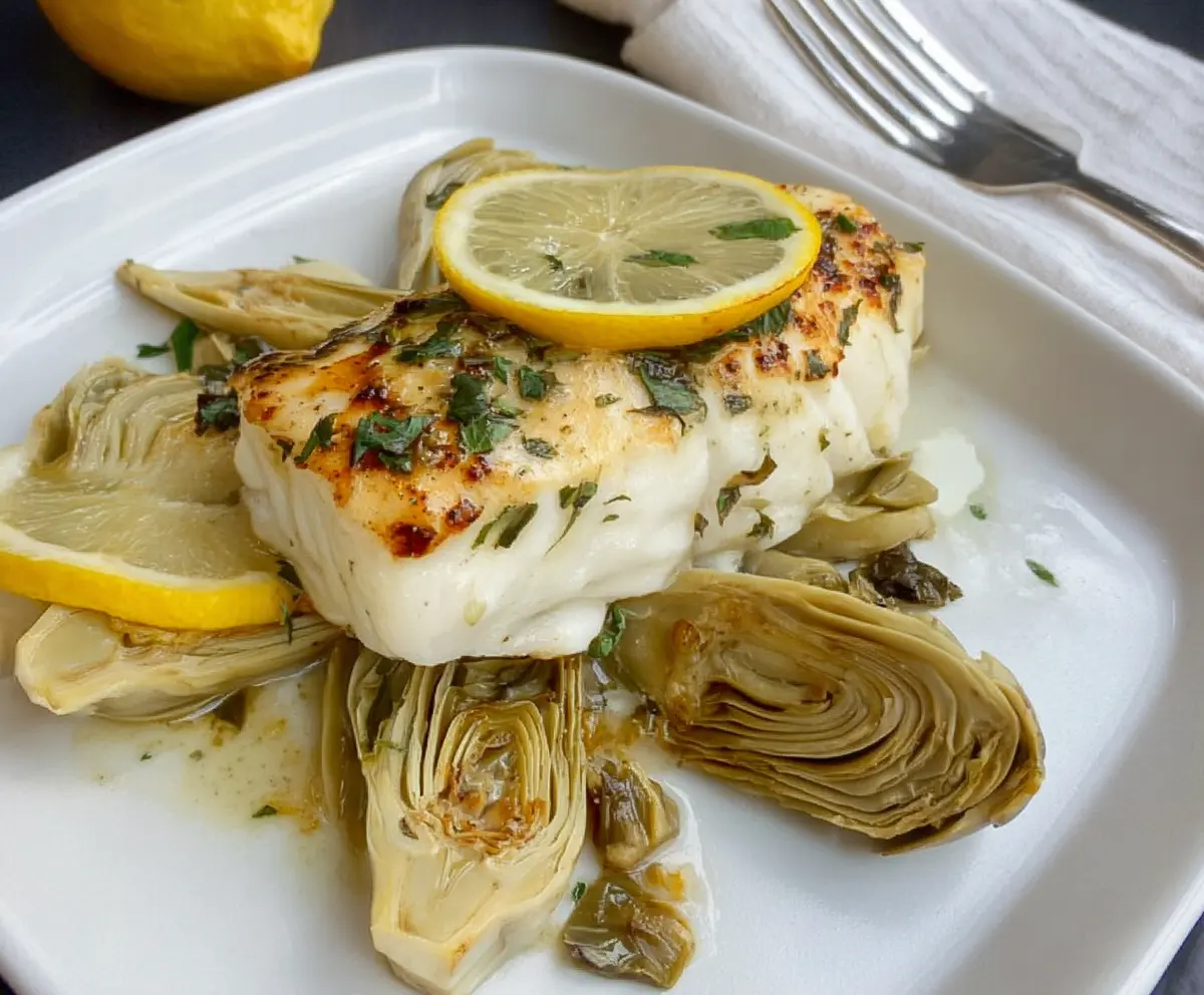 Roasted Halibut With Artichokes And Lemon